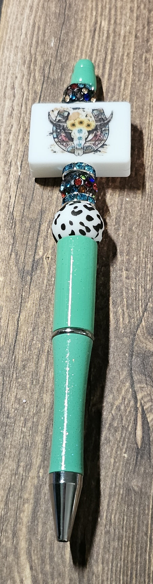 Teal Cow Skull Pen