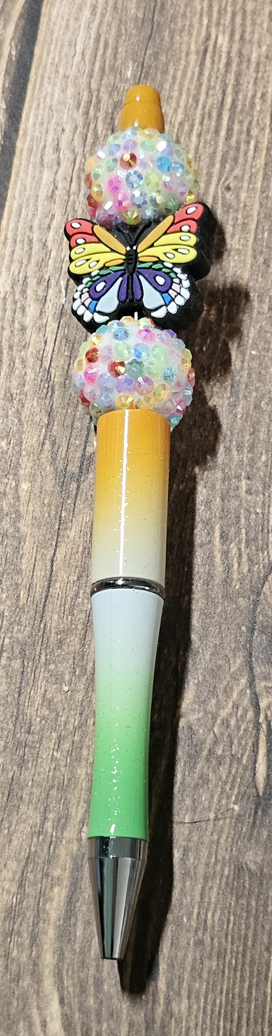 Orange, White, and Green Ombre Rainbow Butterfly Pen