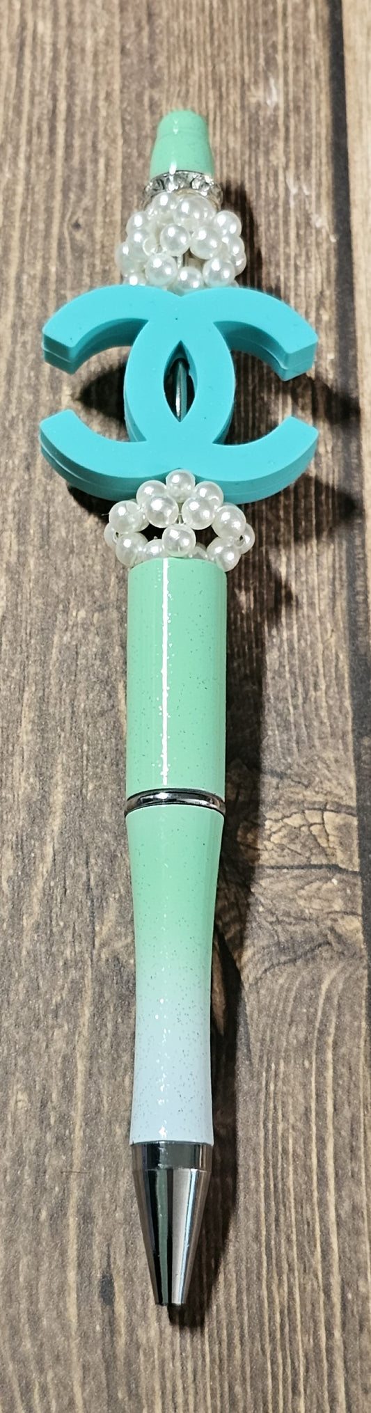 Teal and White Ombre with Pearls C's Pen