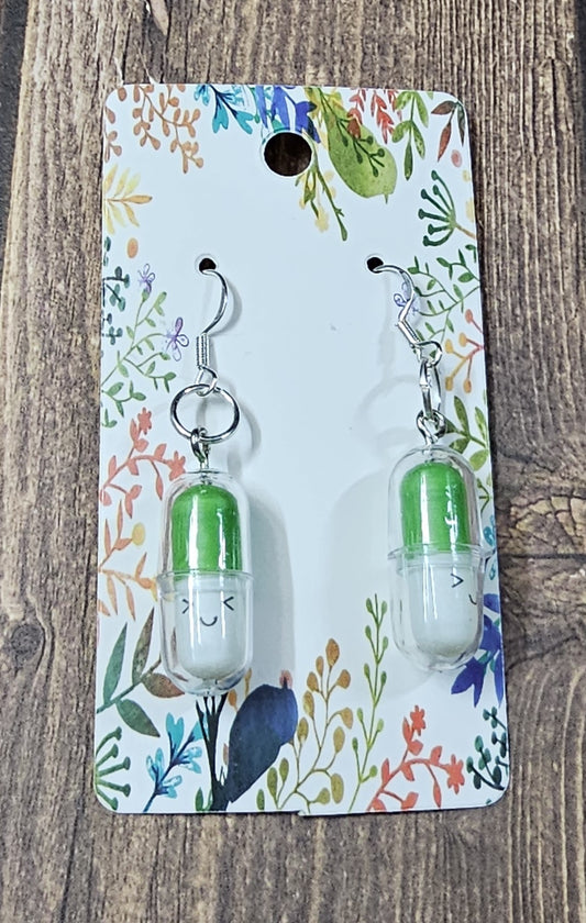 Green Pill Earrings