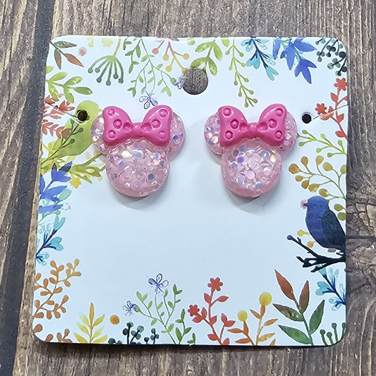 Pink Glitter Mouse Post Earrings