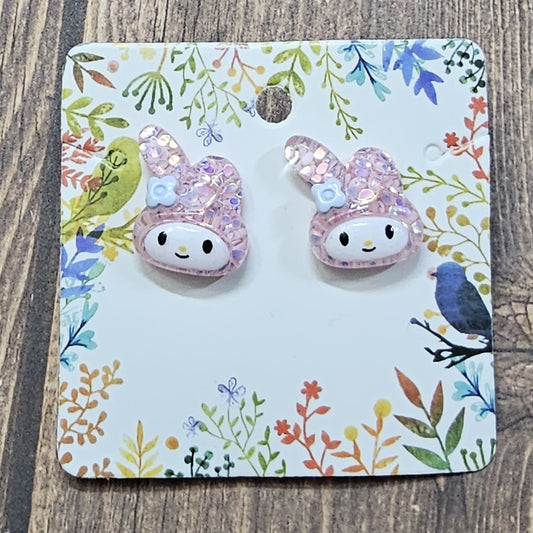 Pink Glitter Bunny Post Earrings