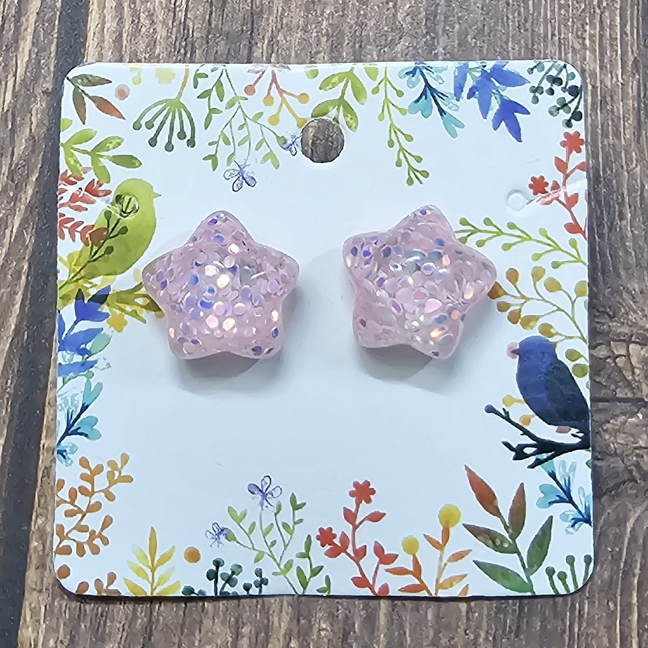 Pink Glitter Star Post Earrings