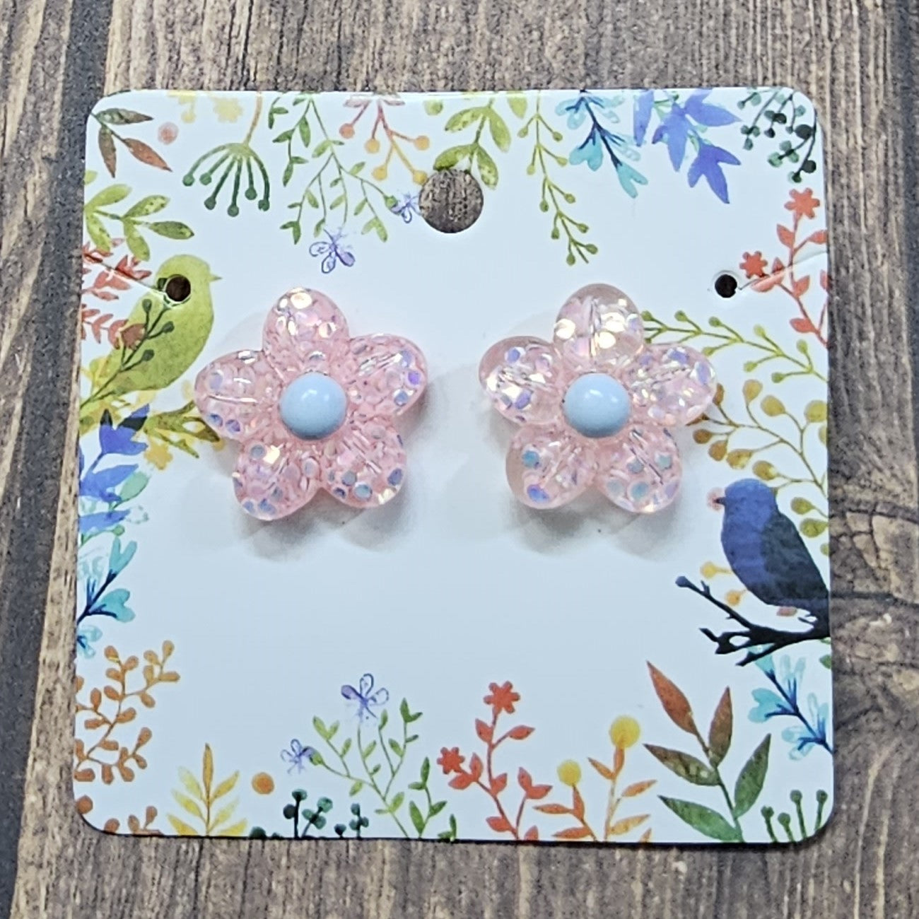 Pink Glitter Flower Post Earrings