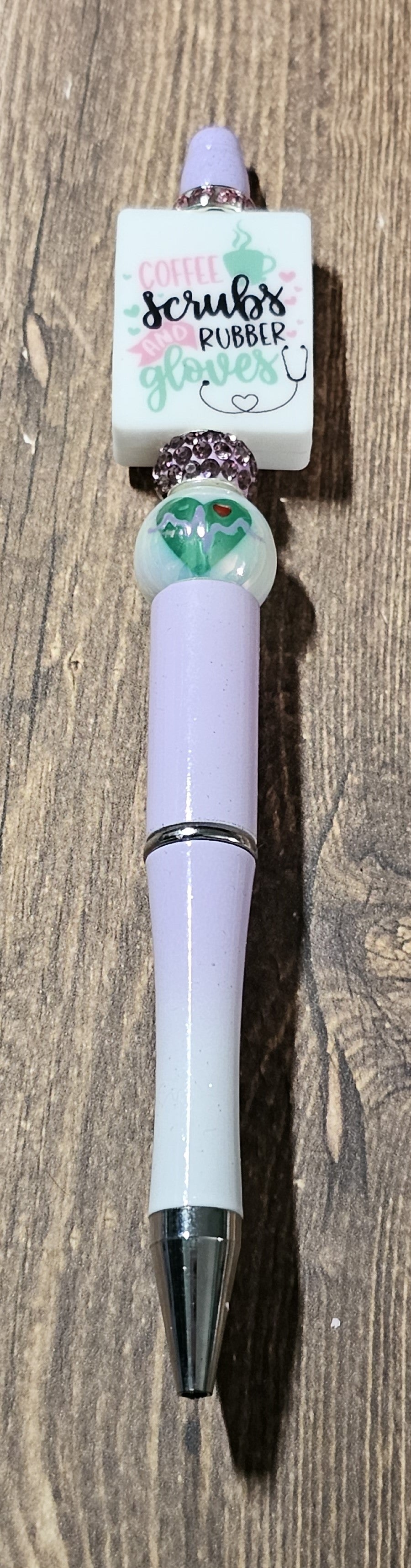 Light Purple and White Ombre with Teal Hearts Nurse Pen