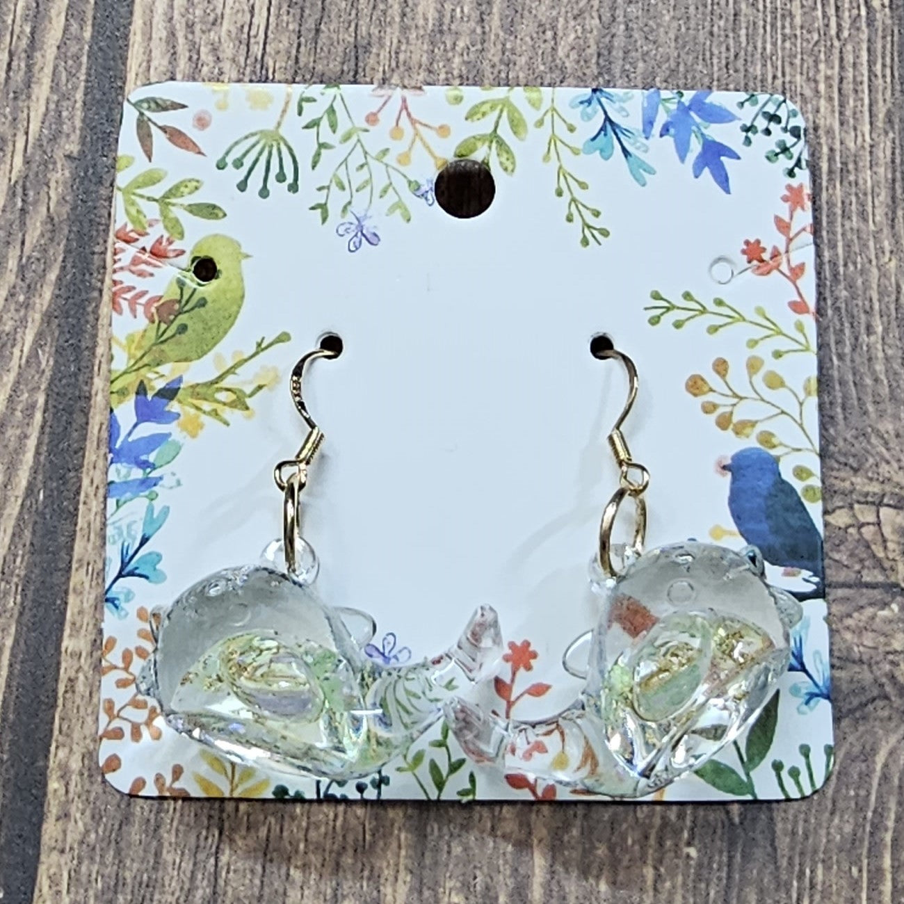 Green and Gold Whale Earrings