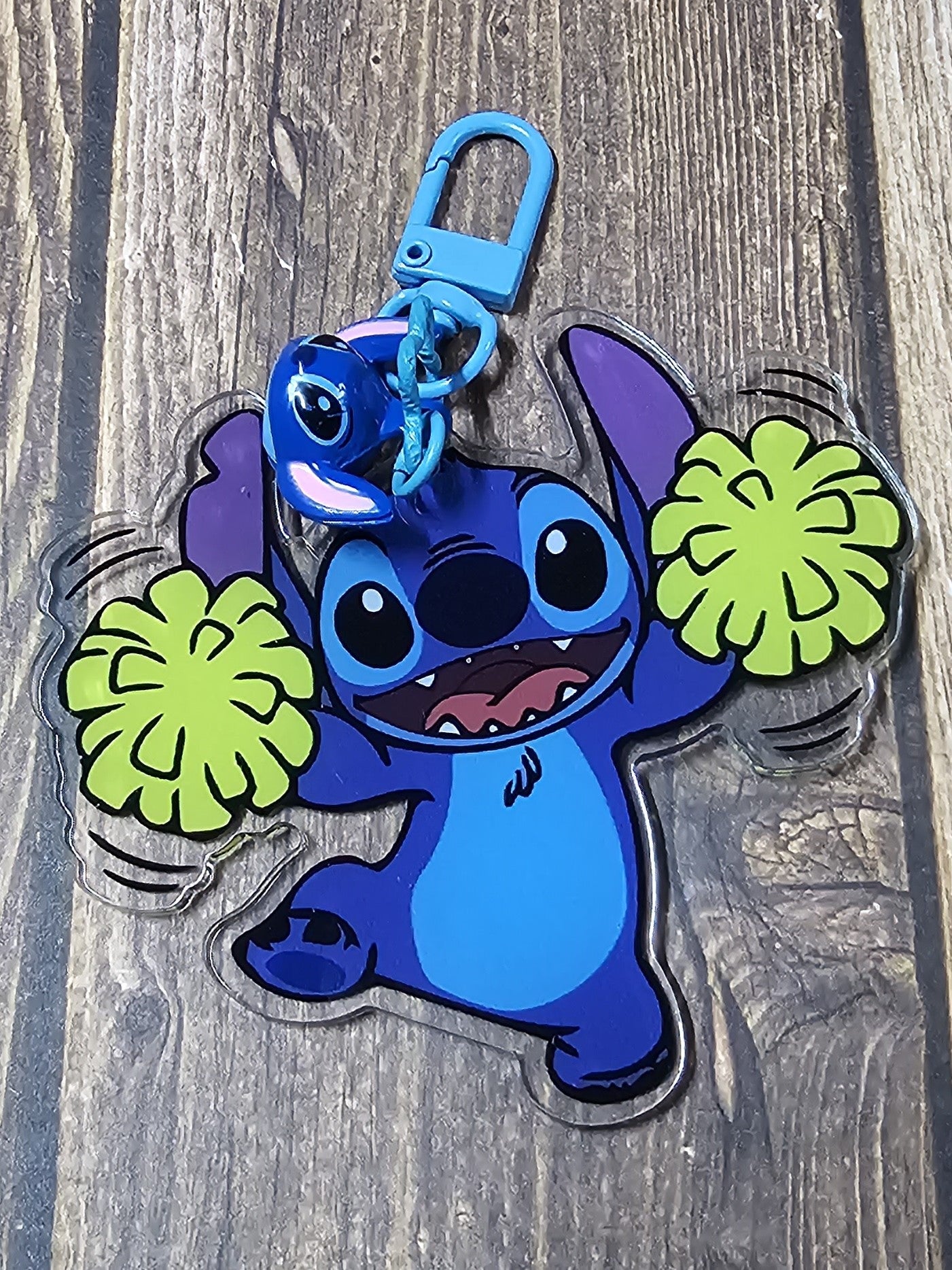 Blue Alien Cheerleader Keychain with Bell