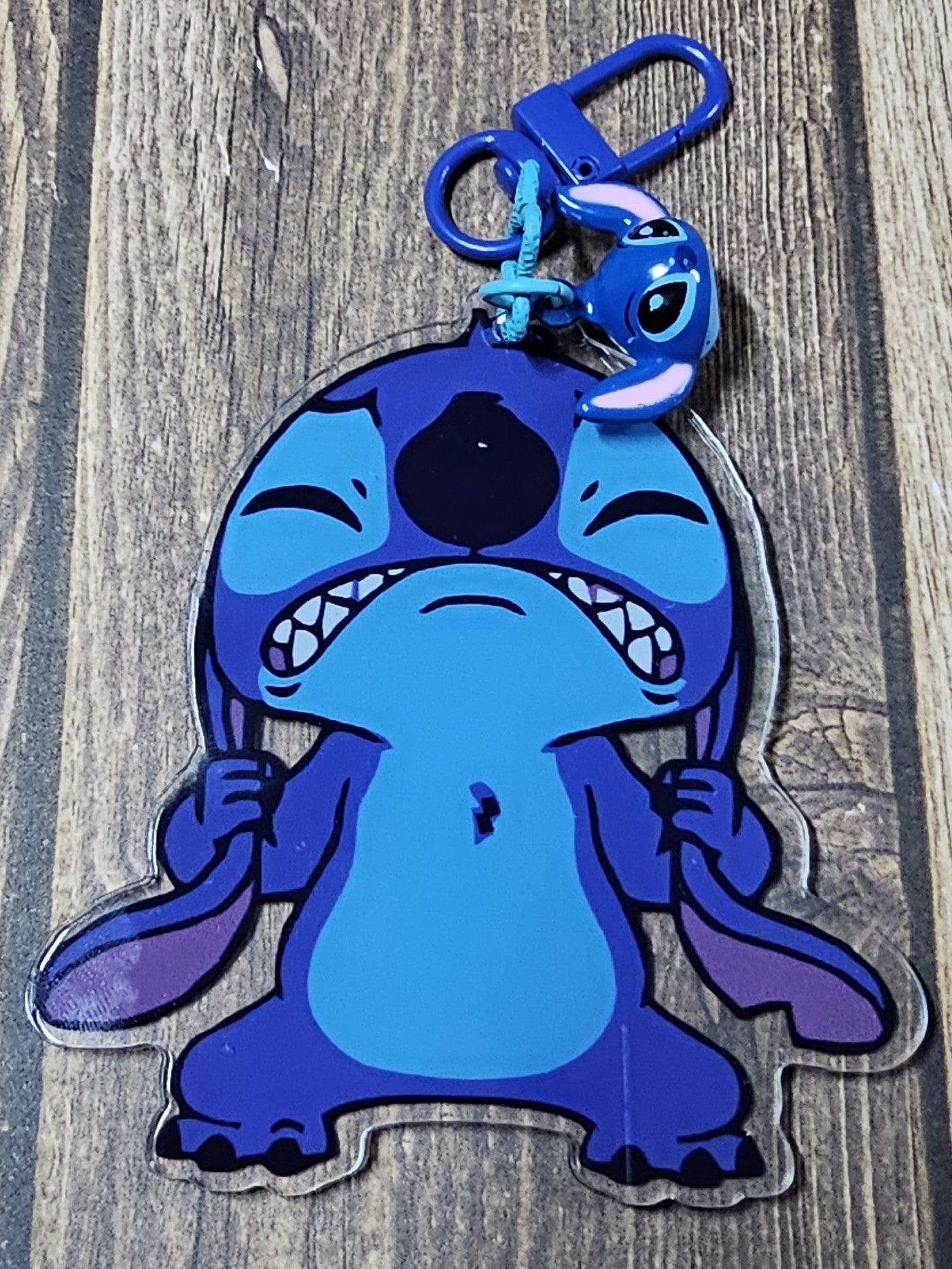 Blue Alien in Frustration Keychain with Bell