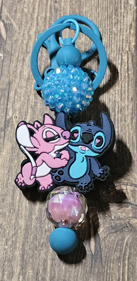 Blue and Pink Alien Metal Keychain