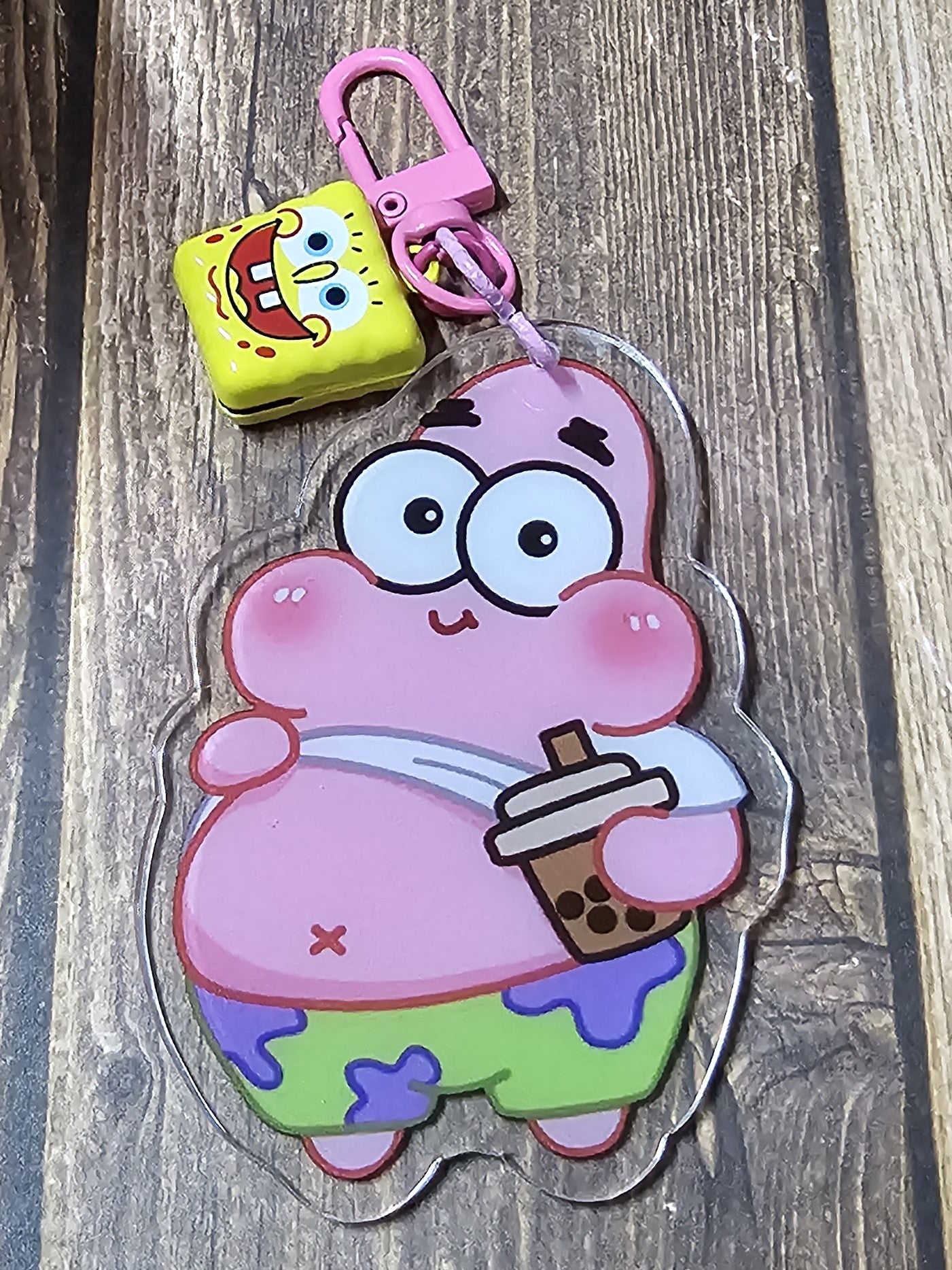 Pink Starfish Full of Boba Keychain with Bell