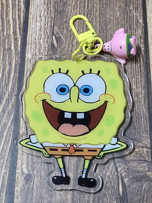 Yellow Sponge in Happiness Keychain with Bell